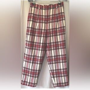 J. Crew Red Plaid Lined Wool Blend Pants Tapered Leg Women’s Size 8